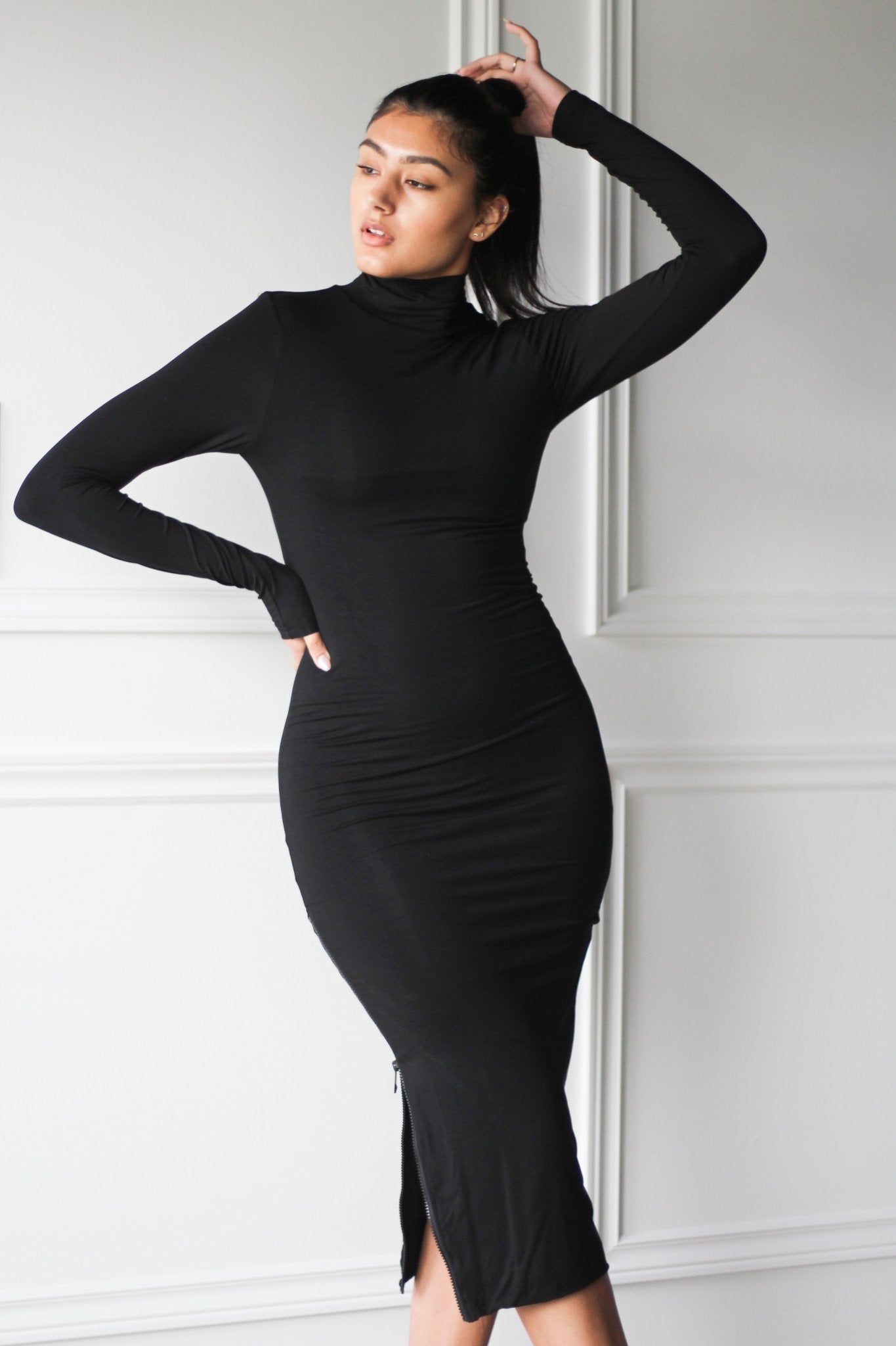 Turtleneck Midi Bodycon with Zippers