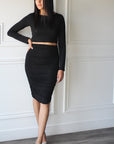 Ruched Midi Skirt - EMMYDEVEAUX