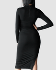 Turtleneck Midi Bodycon with Zippers - EMMYDEVEAUX