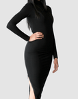Turtleneck Midi Bodycon with Zippers - EMMYDEVEAUX
