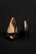 Harper Heel Black Croc Gold Toe - EMMYDEVEAUX