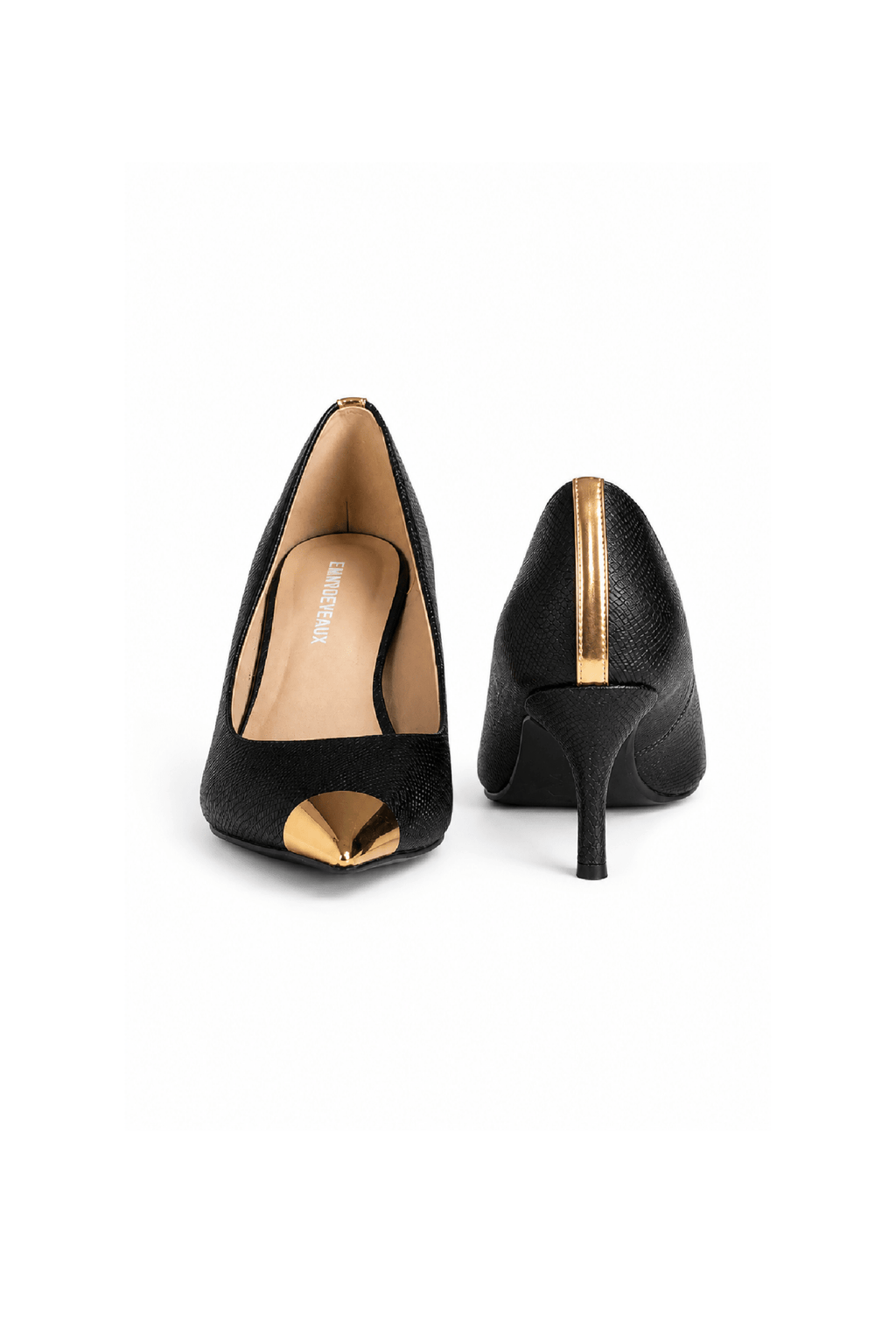 Harper Heel Black Croc Gold Toe - EMMYDEVEAUX