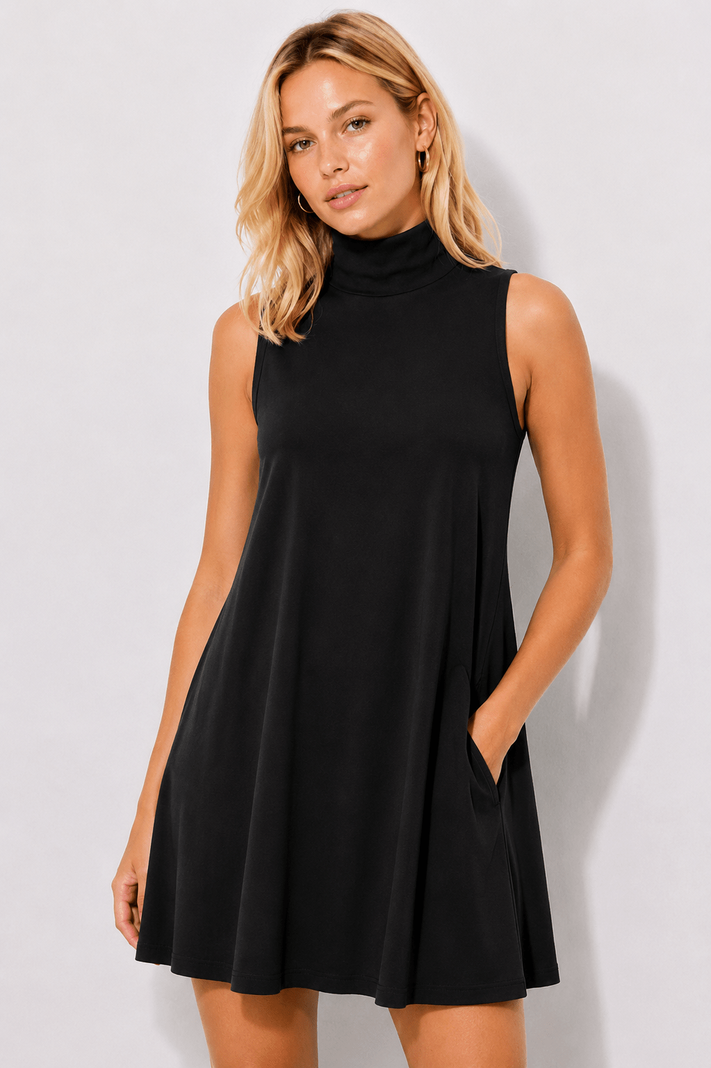 Sleeveless Turtleneck Pocket Dress - EMMYDEVEAUX