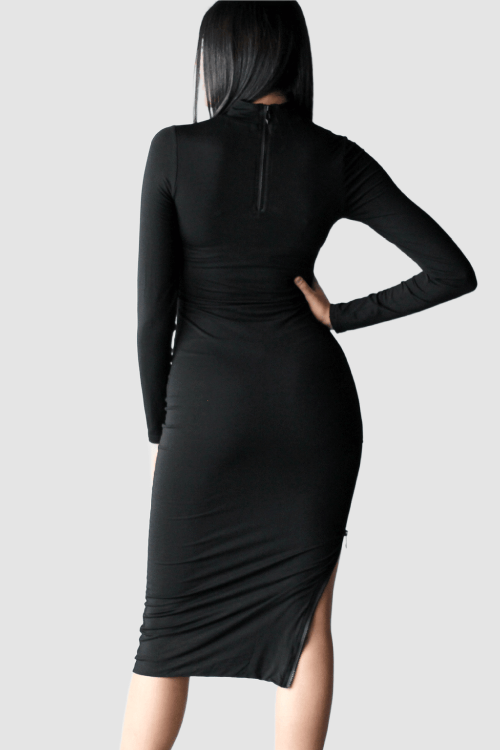 Turtleneck Midi Bodycon with Zippers - EMMYDEVEAUX