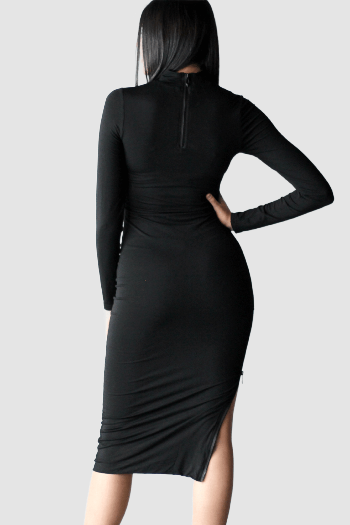 Turtleneck Midi Bodycon with Zippers - EMMYDEVEAUX