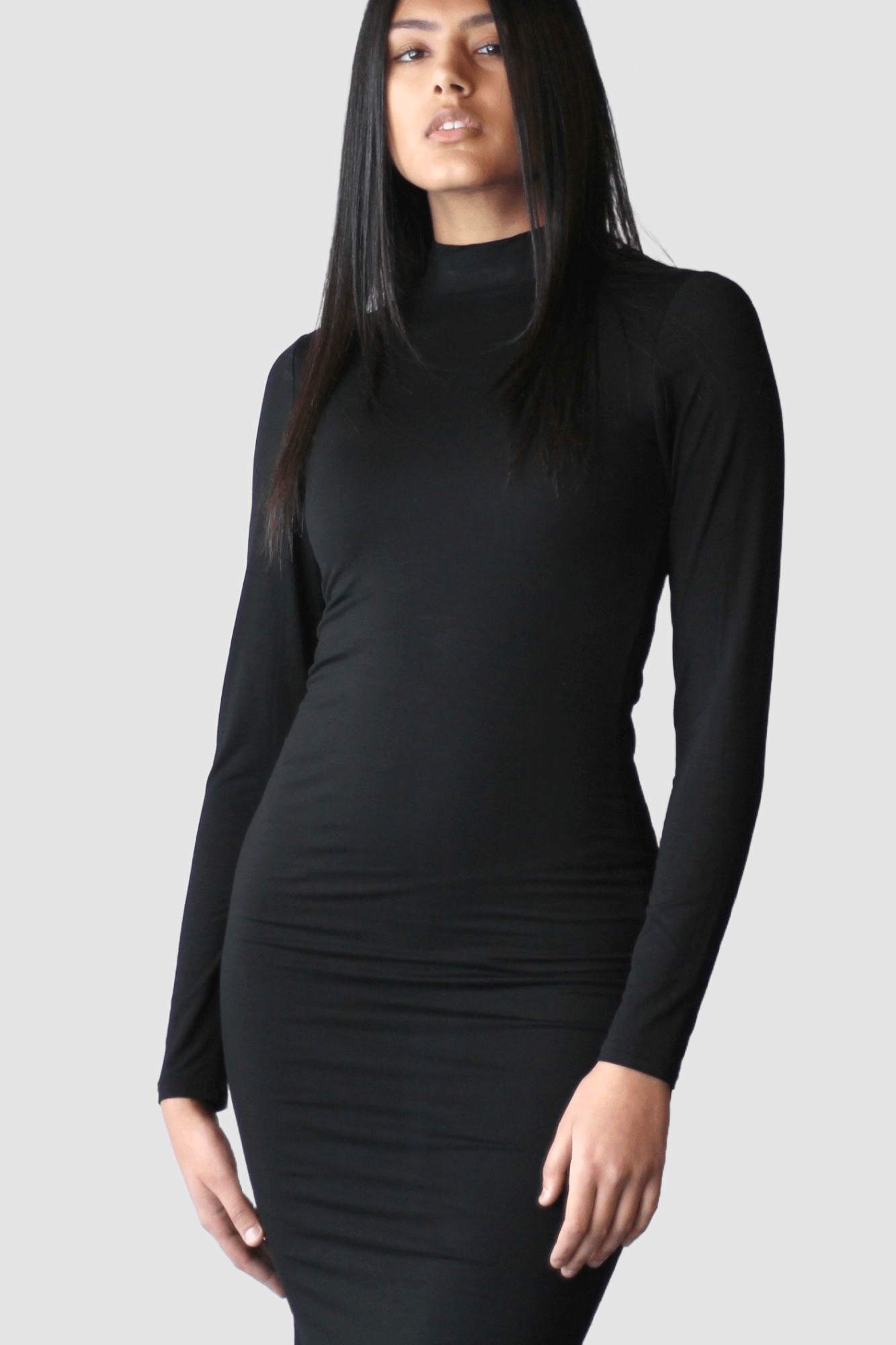 Turtleneck Midi Bodycon with Zippers - EMMYDEVEAUX