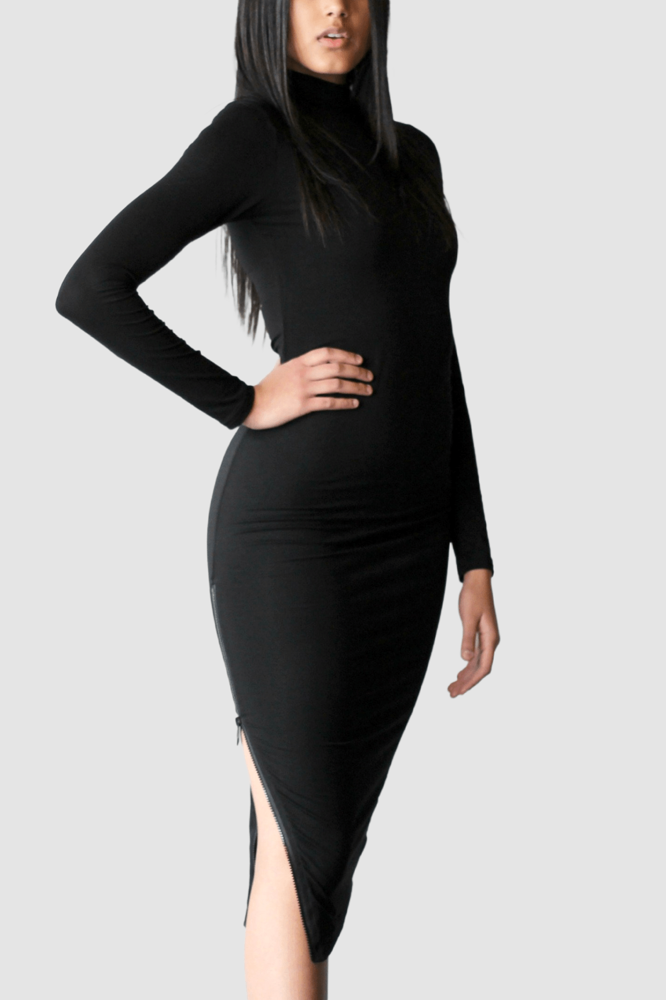 Turtleneck Midi Bodycon with Zippers - EMMYDEVEAUX
