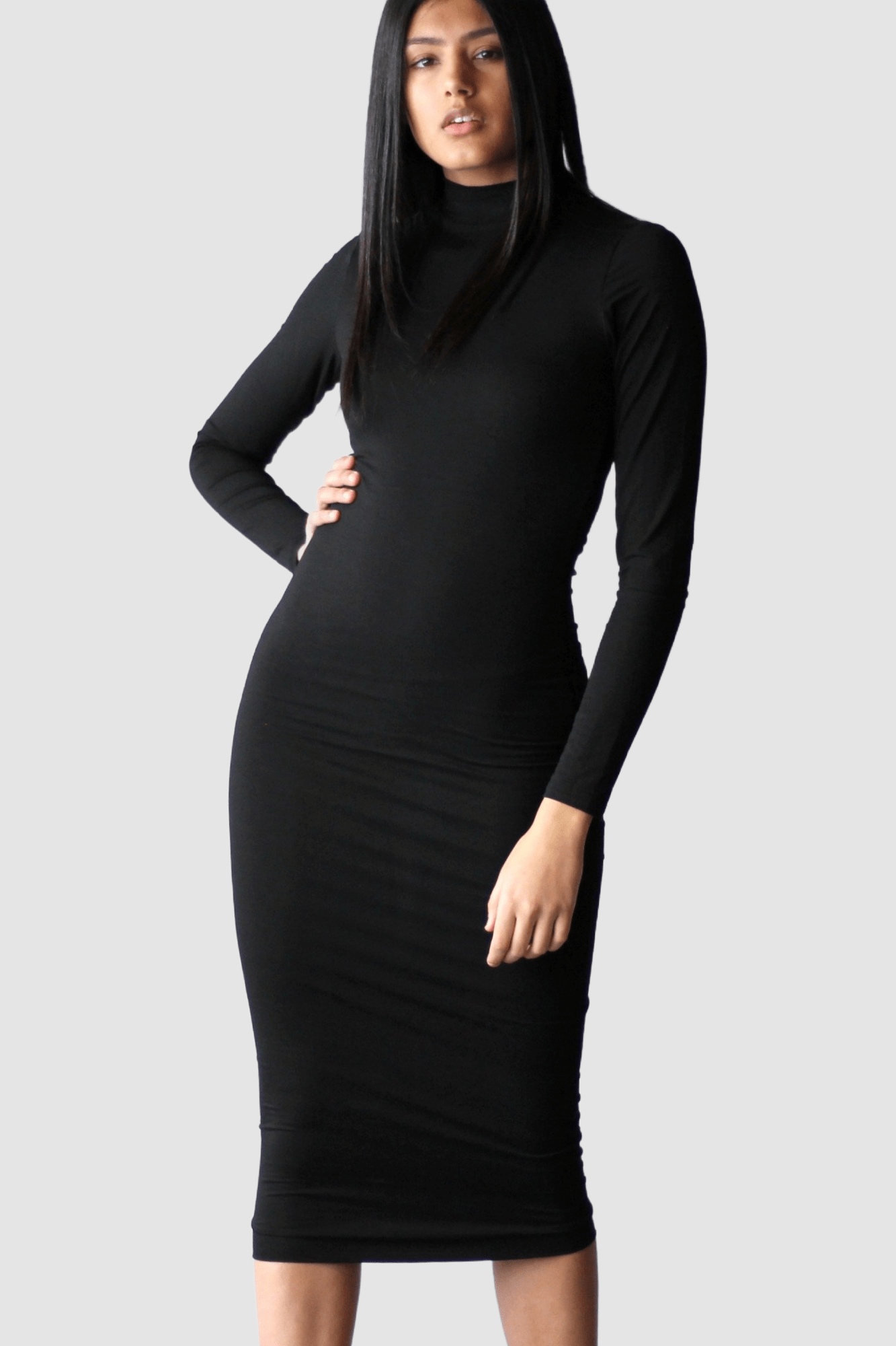 Turtleneck Midi Bodycon with Zippers - EMMYDEVEAUX
