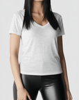 V - Neck T-Shirt - Heathered White - EMMYDEVEAUX